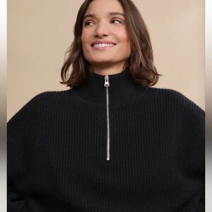 NWT Jenni Kayne Half Zip Cashmere Sweater Size Large Black 100% Cashmere